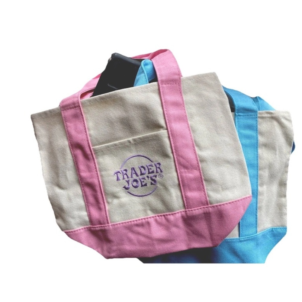 Trader Joes Mini Canvas Tote-Set of 2-Blue and Pink- New with Tags-Collectible